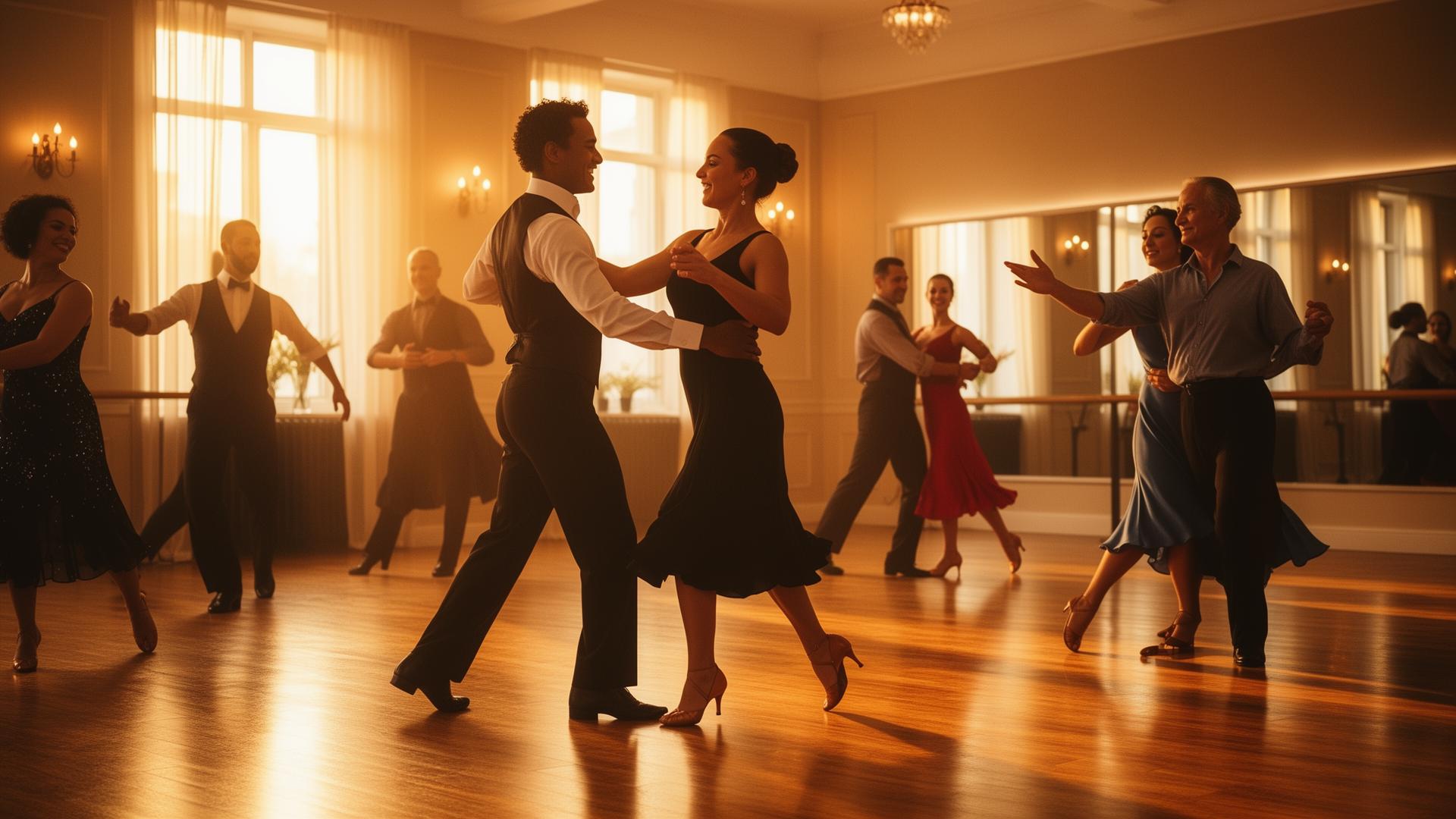 Couple enjoying their first dance experience in San Diego with instructor Noe